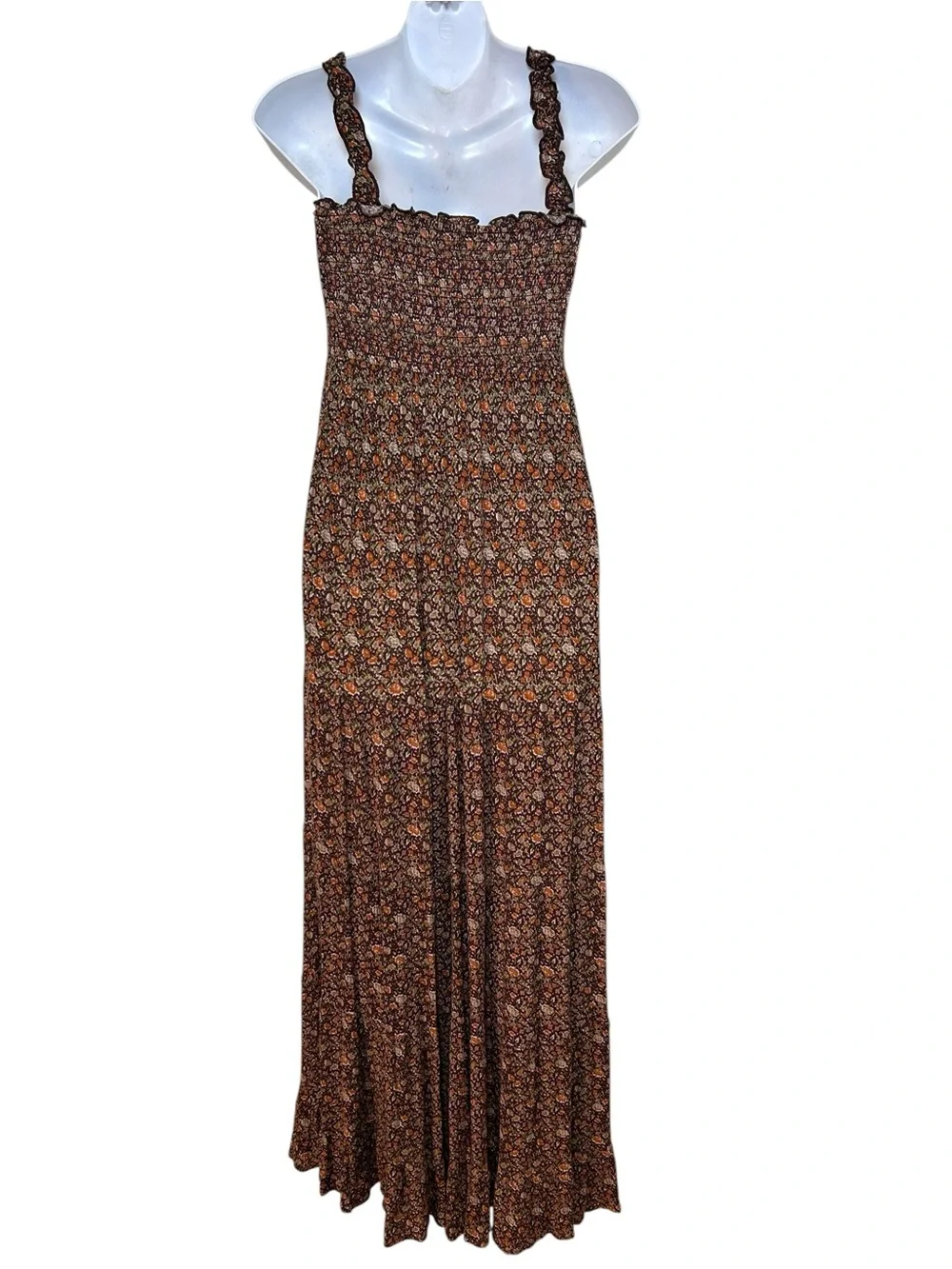Natural Life Brown floral Darcy maxi dress size small smocked peasant 70s hippie - Picture 3 of 8